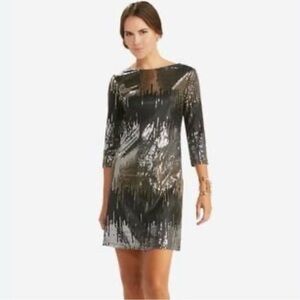 🔥 Cato Medium Elegant Black Silver Sequins 3/4 Sleeve Party Formal Mini Dress